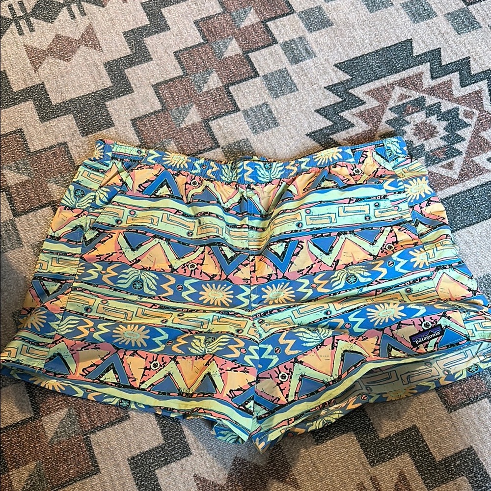Patagonia Blue and Yellow Athletic Shorts Vibrant Design